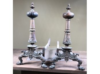 Pair Lovely Antique French Bronze Andirons - High Quality - Both Need Billet Bars Replaced - Will Be Nice