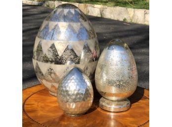 Three Vintage Style Mercury Glass Eggs - Fabulous Decorative Pieces - $239 Retail For The Three Pieces