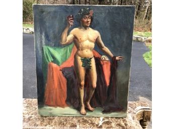 Great Antique Oil On Canvas Of Man With Chalice And Fig Leaf - Unsigned / Unframed - 30' X 25' - Nice Painting