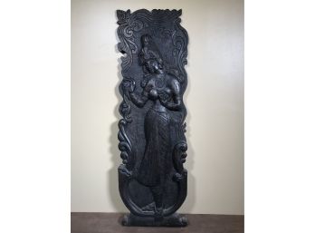 Beautiful Large All Hand Carved Panel From India 31' X 10' - Very Well Done - With Hanging Wire On Back