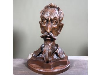 Amazing Large (18') Vintage Sculpture Of Bearded Gentleman Signed VEGA - Hand Carved Wood - Great Piece !