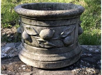 Fabulous Large Round Vintage Cast Stone Planter With Relief Of Fruit & Vines - Could Be Wine Cooler !