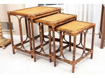 Faux Tortoise Shell Bamboo & Seagrass Nesting Tables