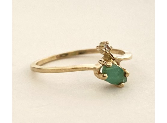 Petite 14K Yellow Gold , Emerald & Diamond Ring