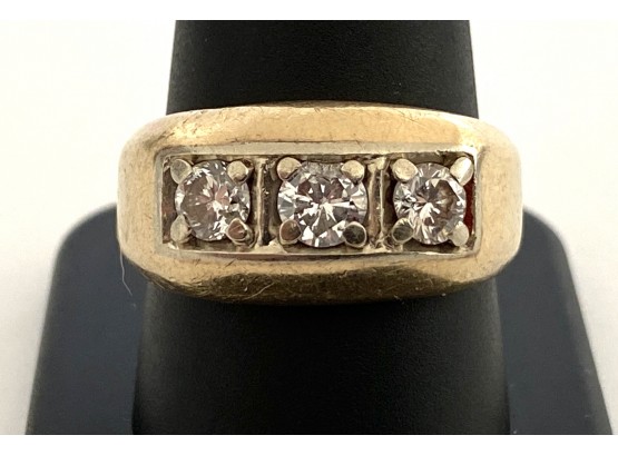Large Vintage Men's 14K Yellow Gold 3 Stone Diamond Ring  - Heavy !