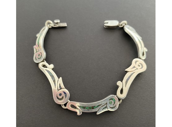 Vintage Sterling Silver & Inlaid Turquoise Link Bracelet  - Mexico - Signed