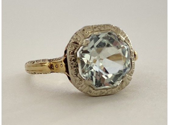 Vintage 14K Yellow & White Gold Aquamarine Ring