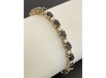 Gold Over Sterling Silver Sapphire & CZ  Bracelet