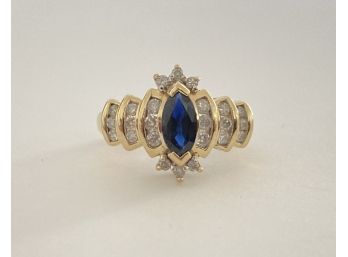 Spectacular 14K Yellow Gold , Large Sapphire & Diamond Ring