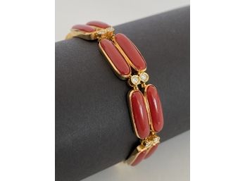 Vintage 10K Yellow Gold & Red Coral Bracelet