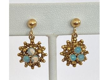 Amazing Antique 14K Yellow Gold And Opal Drop Earrings