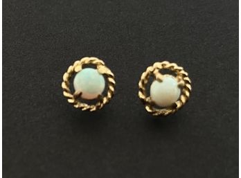 Pair Of 14K Yellow Gold & Opal Earrings