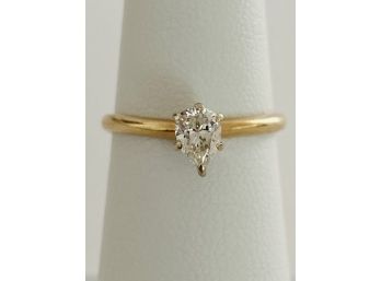 Gorgeous 14K Yellow Gold & Pear Shaped  Diamond Solitaire Ring