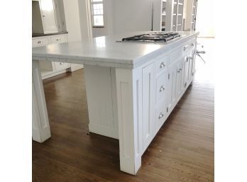 Kitchen Island - 2 1/4' Marble Counter - Wolf Gas Cooktop - Wolf Downdraft  Exhaust