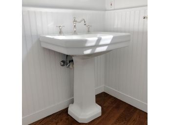 A 2 Piece Pedestal Sink With Polished Nickel Plated Hardware