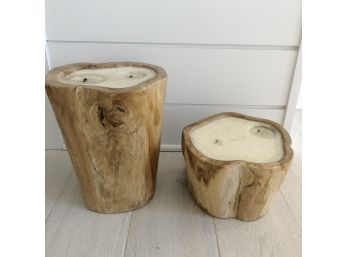 A Pair Of Wax Filled Log Candles - Great Organic Decor