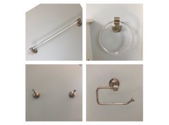 A Set Of Towel Bar,  Ring, TP,  3 Waterworks Hooks And 2 Crystal Cabinet Knobs Bath #1