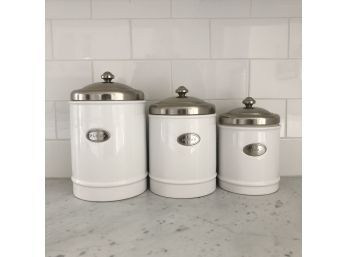 A Set Of Ceramic And Metal Canisters With Tight Fitting Lids - Wms Sonoma