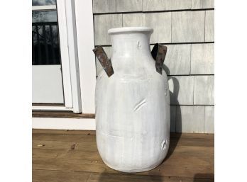 A Ceramic Urn With Metal Handles - Reminiscent Of An Old Fashioned Milk Container