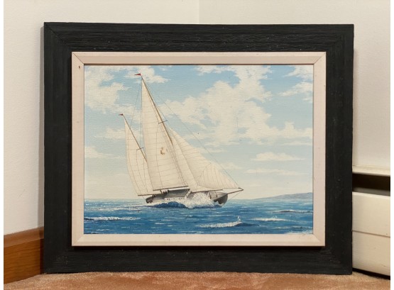 An Original Well-Framed Oil-on-Canvas, Sailboat At Sea, Unsigned
