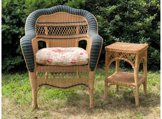 A Great Wicker Chair & Side Table