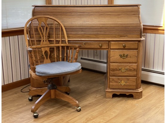A Gorgeous Oak Roll Top Desk & Swivel Chair