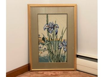 Vintage Framed Needlepoint, Iris