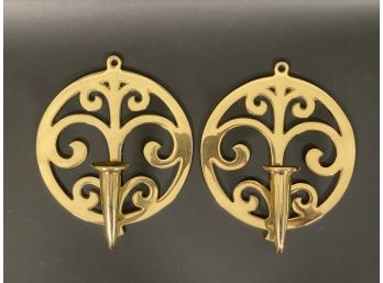 A Pair Of Vintage Brass Wall Sconce Candleholders, Virginia Metalworks