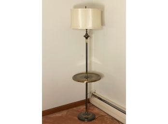 An Elegant Floor Lamp With A Table Base & A Silk Shade