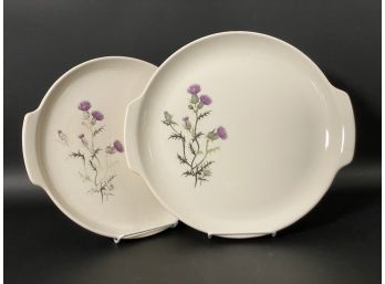 A Pair Of Vintage French Saxon China Handled Cake Plates, Thistle Pattern
