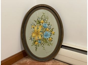 G.L. Speicher, Original Floral Still Life On Moire In An Oval Frame, Signed