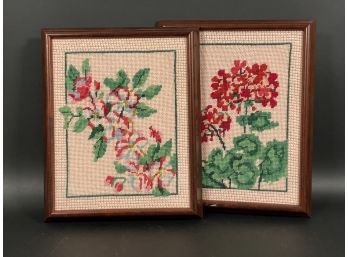 A Pair Of Vintage Needlepoint Florals