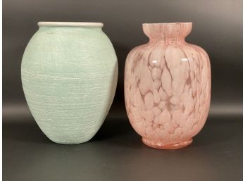 A Pretty Pairing Of Pink & Green Vases