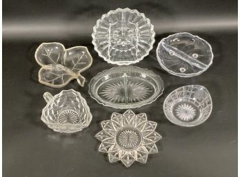 An Assortment Of Vintage Sectioned, Cut & Pressed Glass