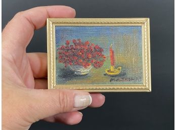 A Captivating Tiny Painting, Still Life, Original Oil On Canvas