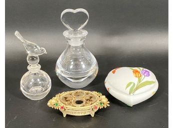 An Assortment Of Ladies' Vanity Items Including An Orrefors Perfume Bottle