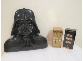 Star Wars Figures In Darth Vadar Carrying Case With VHS Tapes