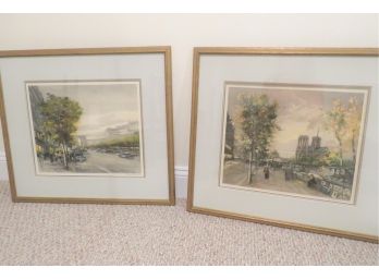 Framed Pair Of Charles Blondin French Etchings