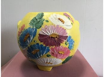 Large Genuine Hand Painted Round Floral Yellow Vase