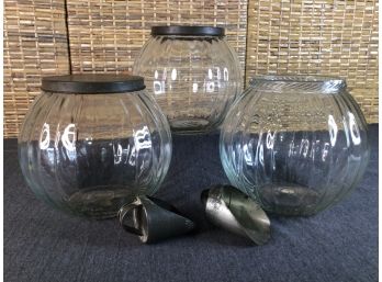 Large Circular Glass Jars With Scoops