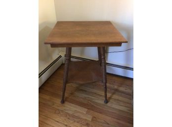 Antique Oak Tall Side Table With Spindle Legs