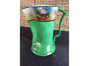 Royal Banreuth Green Pitcher With Horse Drawn Carriage