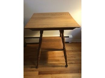 Antique Oak Tall Side Table With Beaded Edging #2