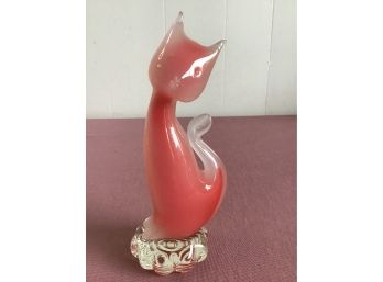 Pink And Clear Glass Cat Figure