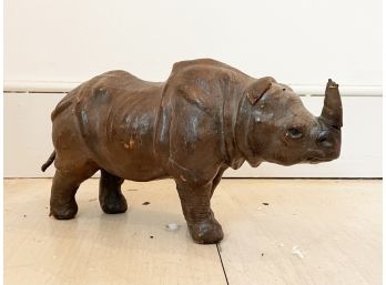 A Vintage Carved Wood And Leather Finished Indian Rhinoceros
