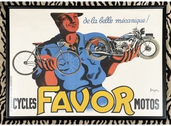 A Large, Authentic 1937 Giclee Print - Favor Cycles And Motos Poster - Bellenger
