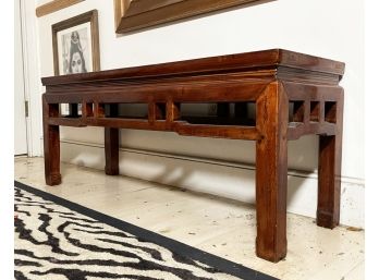 A Carved Exotic Hardwood Alter Or Bench