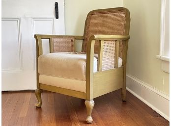 A Vintage Caned Arm Chair With Crewel Covered Seat - C. 1920s