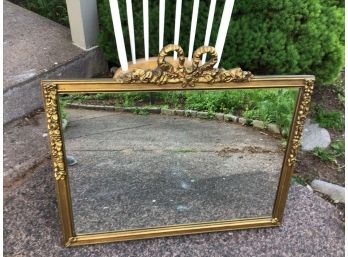 Lovely Large Antique Gilt Wood Framed Mirror Ribbon Motif