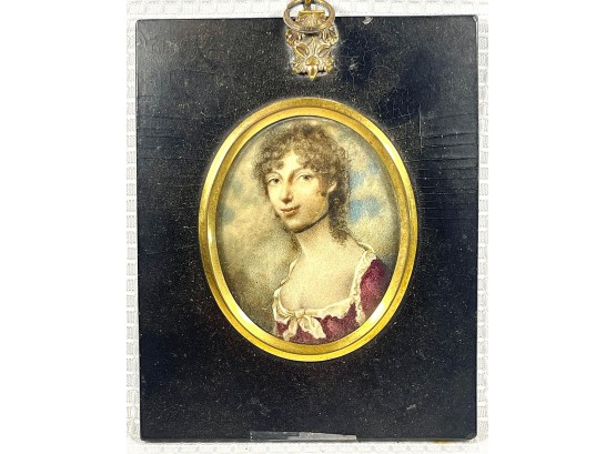 Antique Miniature Painting Framed Portrait Attributed To Jeremiah Meyer 18th C.